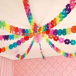 Colorful Paper Tinsel Garland With Heart and Flower Theme For Kindergarten Decorations Birthday Party Backdrop Hanging Banners