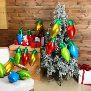 Colorful Party Accessories Supplier Christmas Light Bulb Foil Balloons Festive Tree Indoor Background Wall Decoration