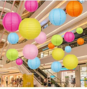 Colorful Party Festival Hanging Background Decoration Tissue Round Paper Lanterns Chinese Paper Lanterns
