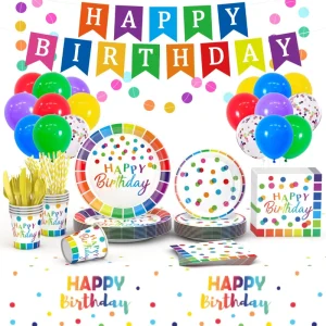 Colorful Polka Dot Paper Party Supplies Set Birthday Decorations for Kids Birthday Party Celebration