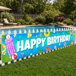 Colorful Rectangle Pool Birthday Christmas Graduation Father’s Day Waterproof Polyester Banner UV Resistant Easy Hang Garden