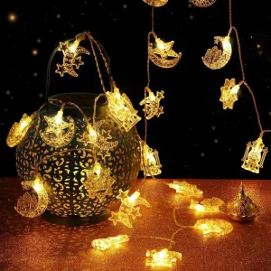 Colorful Religious Celebration Eid String Lights Malay Indonesian Atmosphere Decoration Star And Moon