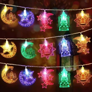 Colorful Religious Celebration Eid String Lights Malay Indonesian Atmosphere Decoration Star and Moon