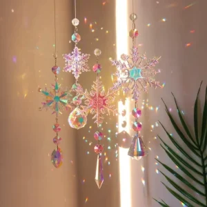 Colorful Snowflake Ornament Pendant Crystal Chandelier Rainbow Maker Window Garden Christmas Tree Hanging Decoration