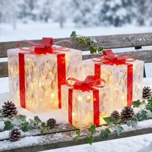 Colorful Three Piece Gift Box Ornament Lamp with Battery Power Remote Control Adjustment Indoor Holiday Lighting