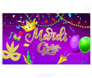 Colorful Traditional Mardi Gras Festival 3*5ft Carnival Flag Single Side Printed Outdoor Parade Hanging Decorative Banner