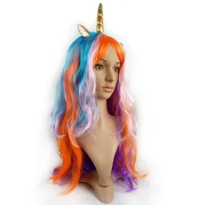 Colorful Unicorn Hair Extensions Various Shades Curly Ponytail Horse Mane Party Costume Silver Gold Horn Style Knitted Material