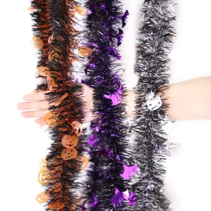 Colorful Wool Strips Garland Pendant Halloween Party Decoration Set Features Pumpkin Skull Haunted House Scene Layout
