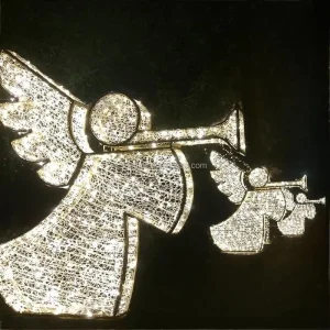 Commercial Grade 3D Trumpeting Angel Sculpture Light LED Christmas Angel Display for Light Festivals Winter Wonderland Events