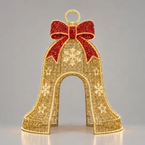 Commercial Walk-through Bell Motif Light Gold Red 15ft LED 2700K IP65 Waterproof Interactive Outdoor Mall Decor CE UL