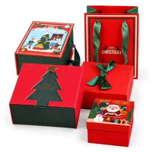 Complete Christmas Packaging Set with Book Style Lid and Base Gift Boxes and Paper Bags Fully Custom Factory Supply Service