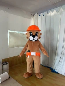 Construction Worker Beaver Mascot Costume Adult Plush Cartoon Groundhog Outfit With Orange Safety Helmet for Advertising Parade