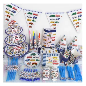 Construction Works Car Cartoon Birthday Party Decorations Cutlery Set Paper Plate Napkins Baby Shower Party Supplies