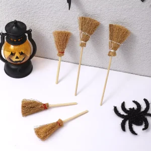 Cool Cross Border Halloween Mini Reed Witch Broom Pumpkin Shaped Craft Decorations Little Witch Props Ornaments