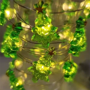 Copper String LED Christmas Sleigh Snowman Santa Claus Deer Xmas Tree Decoration Lights Indoor Battery Powered Holiday Flashing