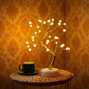Copper Wire Shimmer Tree Light 36LED Golden Leaf Pearl Decorative Night Lights Bedroom Bedside Christmas Table Lamp