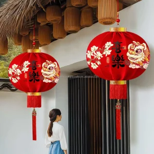 Cordless LED Velvet Lantern Traditional Chinese Red Lantern for Chinese New Year Spring Festival Home Decor