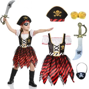 Cosplay Birthday Halloween Christmas Party Pirate Girl Fancy Dress with Hat Set Clothes Set