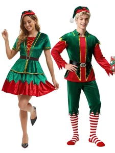 Cosplay Christmas Women Men TV & Movie Costume Xmas Green Elf Costumes Suit Party Stage Performance for Adults