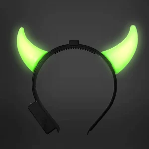 Cosplay Halloween Party Props Battery Operated Plastic Flashing Red Pink Glow in Dark Light up Unisex LED Devil Horn Headband