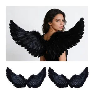 Costume Halloween Devil Wings Performance Stage Black Angel Feather Wing With Elastic Straps