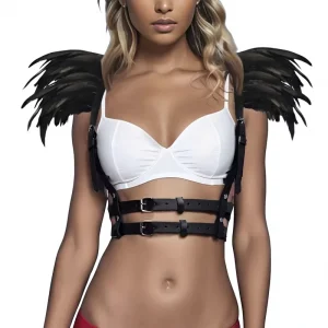 Costume Props Women PU Leather Harness Feather Harness Bondage Bra Belt Cage Sexy BDSM Halloween Cosplay TV Movie Costumes