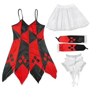 Costume Women Circus Jester Dress Red Black Diamond Pattern Clown Character Cosplay Performance Outfit Set