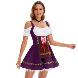 Costume Women German Beer Festival Lace up Short Dress Oktoberfest Stage Event Wear Plus Size Color Options