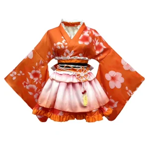 Costume Women Japanese Style Kimono Lolita Dress Floral Print Wide Sleeve Belt Festival Cosplay Stage Wear Multi Color
