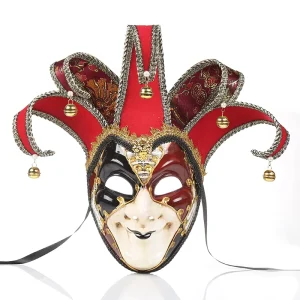 Couple Traditional Venetian Style Jester Joker Hand Painted Masquerade Ball Costume for Festival Event