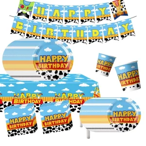 Cow Print Western Theme Tableware Set Food Grade Disposable Plates Cups Napkins Tablecloth for Boys Birthday Farm Party
