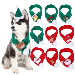 Cozy Soft Cute Polyester Solid Knitted Dog Winter Warm Christmas Festive Eco friendly Scarf Bandana Cosplay Costume Outfit