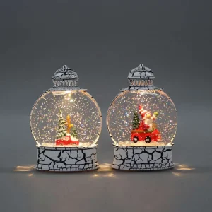Crackle White Spherical Christmas LED Snow Globe Lantern Santa Ornament
