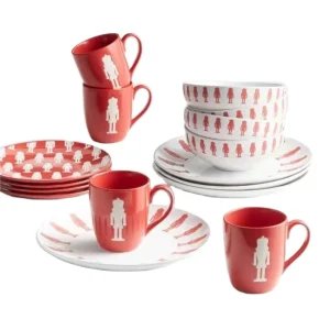 Creative 16 Piece Red on White Festive Christmas Ceramic Dinnerware Set Brig Salad Dinner Plates and Bowl