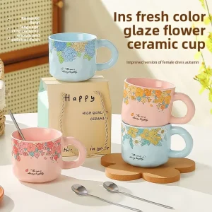 Creative Blossom Ceramic Mug Set High Looks Mugs Saucers Gift Boxed Microwave Safe Luxury Design Customizable Imprinted