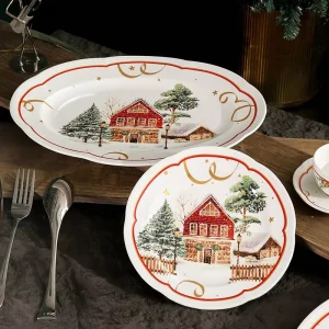 Creative Christmas Tableware Set Restaurant Dishes & Plates Set Ceramic Tree Christmas Plate Festival Decor Accessories