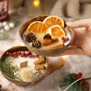 Creative Coconut Bowl Scented Candle Dried Flower Candle Fragrance Candle Ambiance Candle Party Decorative Candle for Home Use