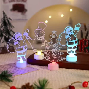 Creative Colorful Acrylic Christmas Tree Ornament Santa Claus Nightlight Gift Christmas Decorations