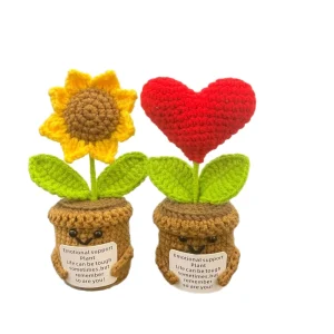 Creative Crocheted Flower Pot for Love Desktop Decorative Knitted Ornament for Graduation or Halloween for Potted Plants