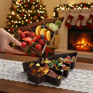 Creative Design Christmas Tree Shape Fruit Tray Sub Grid Household Snack Dishes Fruit Melon Plastic Storage Plate