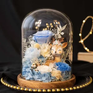 Creative Dome Glass Cover Eternal Flower Cute Deer With Lights (batteries not included) Holiday Gift Collection