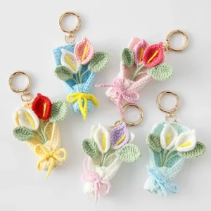 Creative Handmade Yarn Crochet Bouquet Calla Lily Keychain and Bag Pendant Decoration