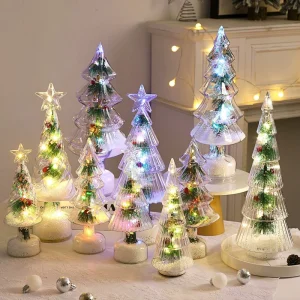 Creative LED Tabletop Christmas Tree Decoration Clear Mini Christmas Trees Lights Creative Desktop Decorative Lighting