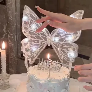 Creative Lace Butterfly Cake Toppers Embroidery LED Light Wedding Birthday Party DIY Florist Bouquet Packaging Supplies