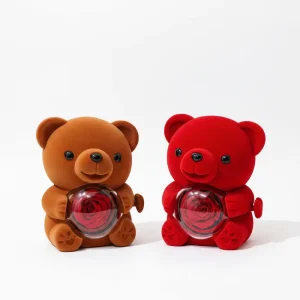 Creative Romantic New Style Mother’s Day Plush Teddy Bear Rotating Eternal Rose Soap Flower Ring Necklace Rose Box
