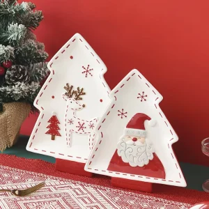 Creative Tree Shaped Porcelain Cartoon Dinner Plate Dessert Pastry Dish Tray Tableware Holiday Themed Christmas Cute Style