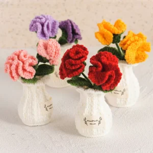 Crochet Flower Pot Purple Handmade Phalaenopsis Desk Decor for Home Office Kinting Creative Handwoven Plant Decor Friends Gift