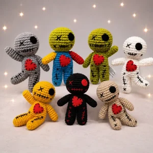 Crochet Voodoo Doll Set Halloween Plush Decorations Handmade Style Spooky Party Decor Goth Room Ornament Festival Display