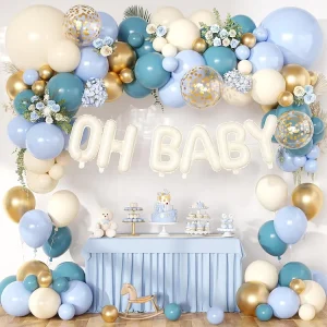 Cross Border 111 Piece Blue White Gold Oh Baby Party Balloon Set Welcome Baby Shower Decoration Prop
