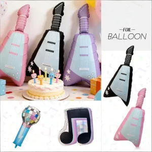Cross Border Best Selling DISCO Microphones Guitar Musical Notes Foil Balloons Party and Birthday Decorations